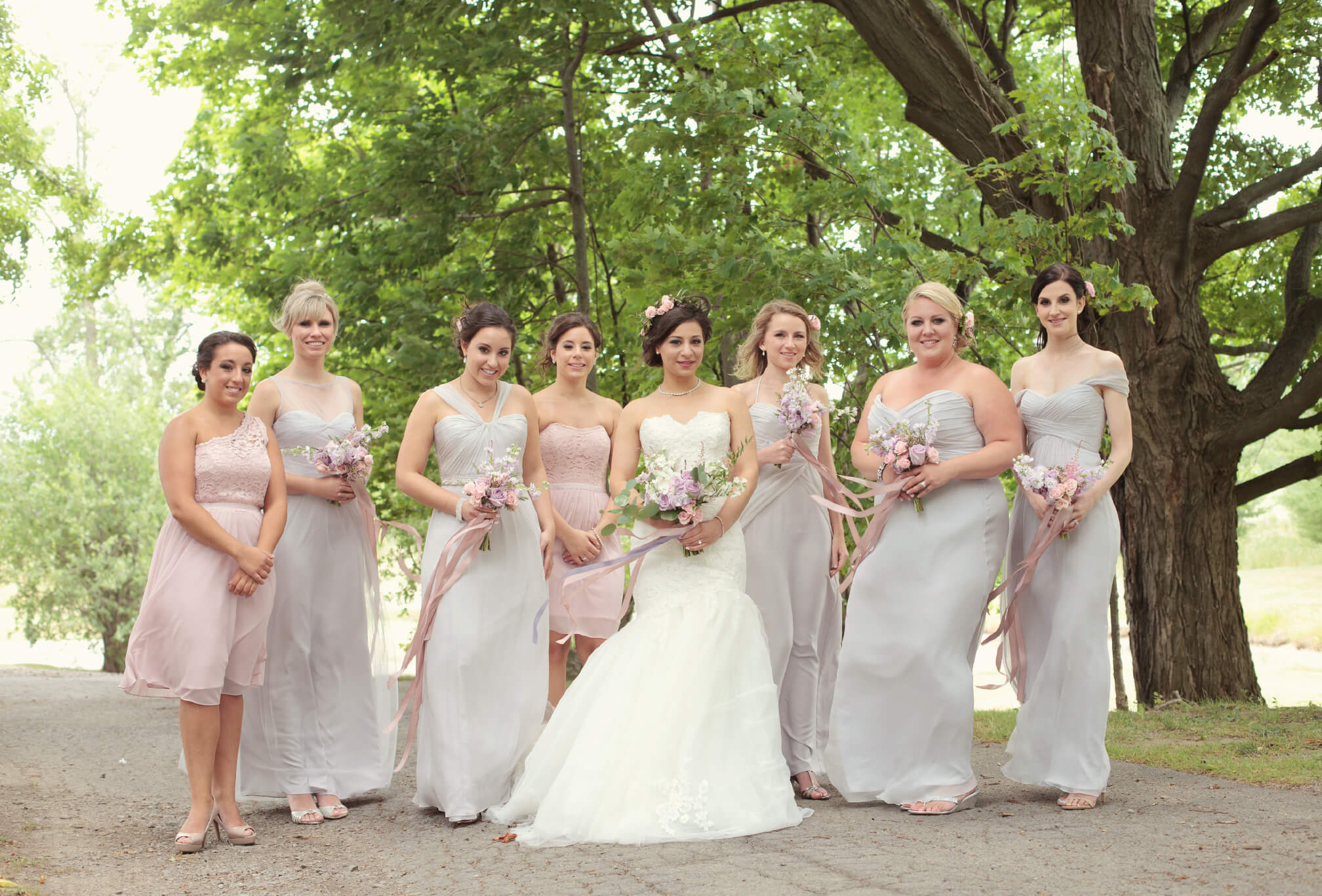 pink and mauve bridesmaids
