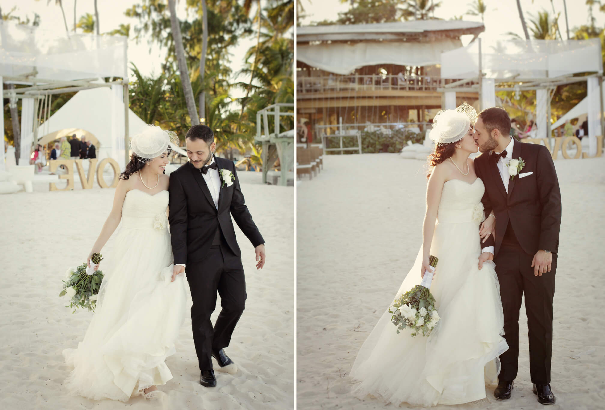 bride and groom walking on beach punta cana