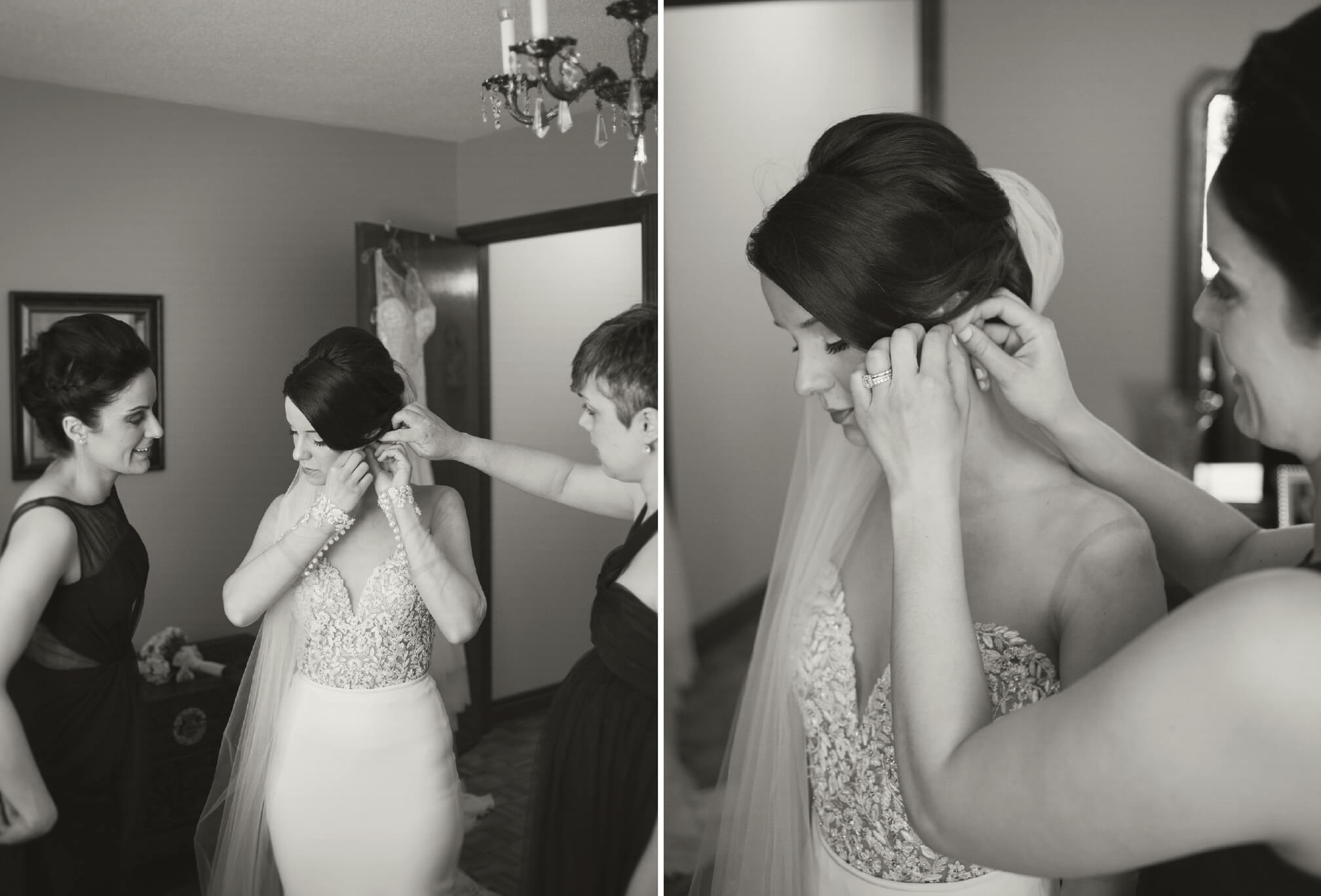 bride getting ready with sisters