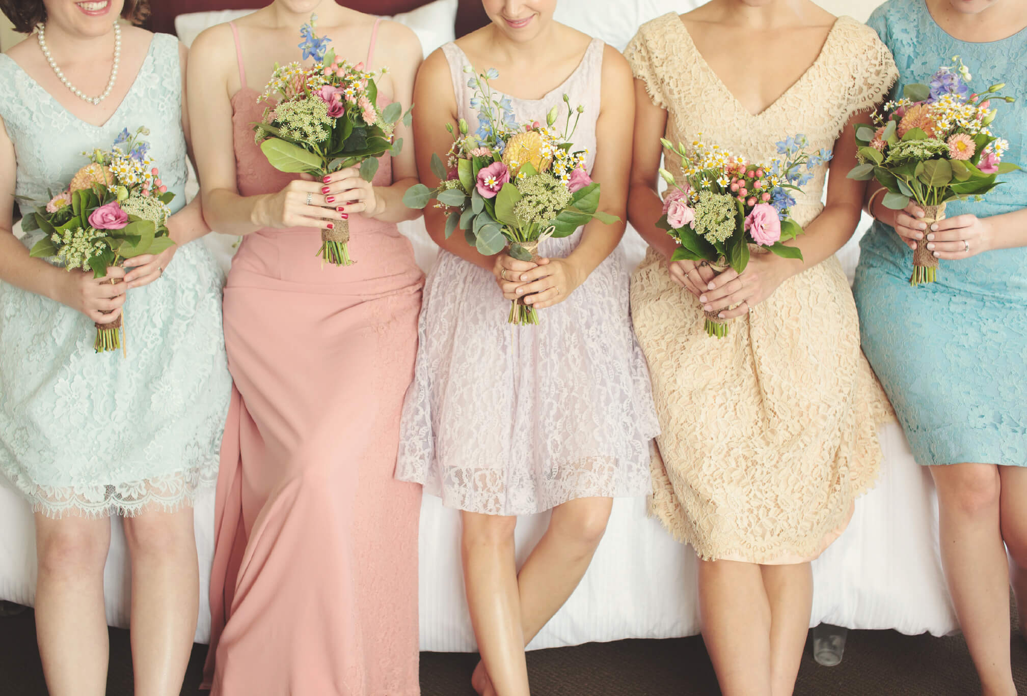 colourful pastel bridesmaids dresses
