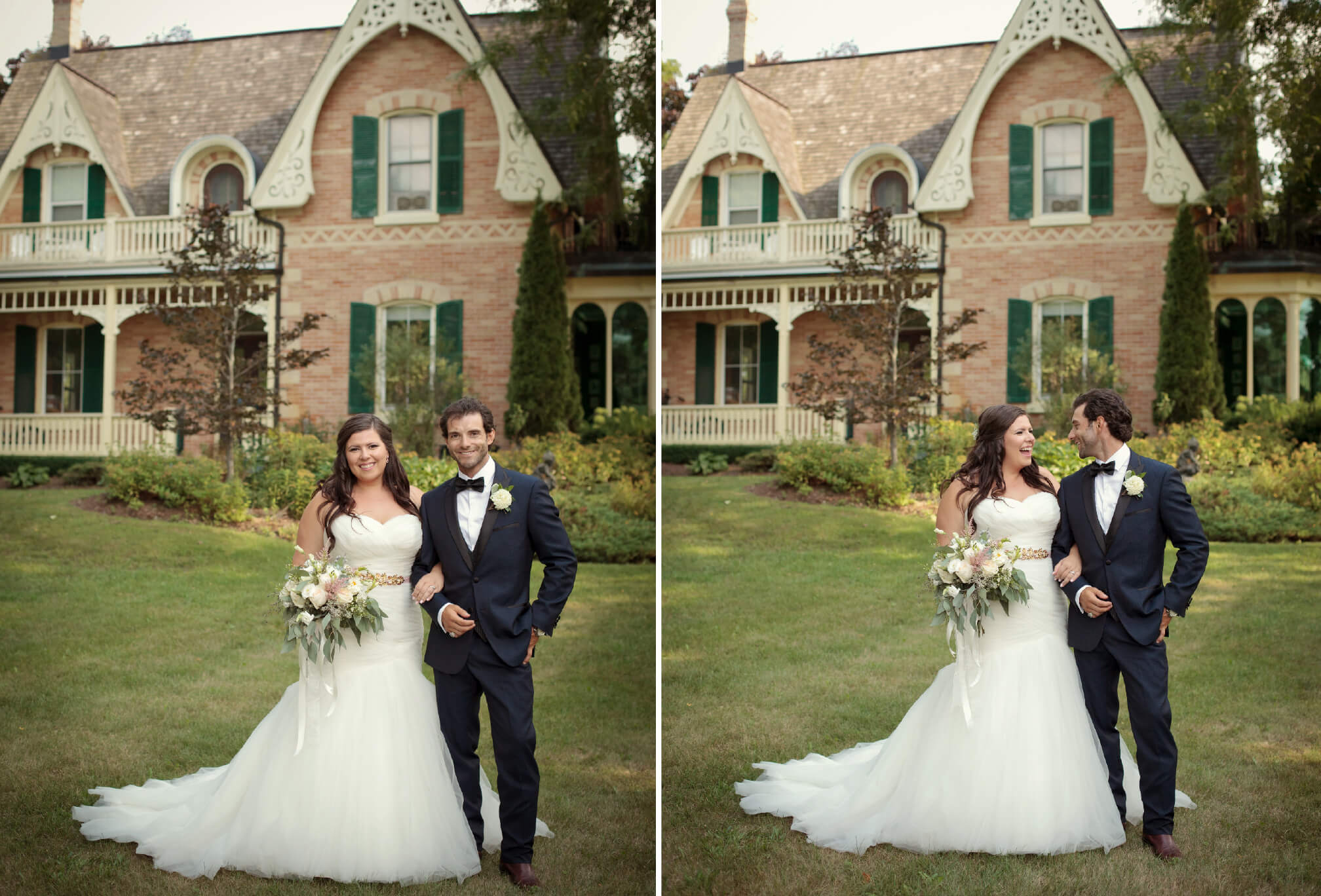 bride and groom posing belcroft estates