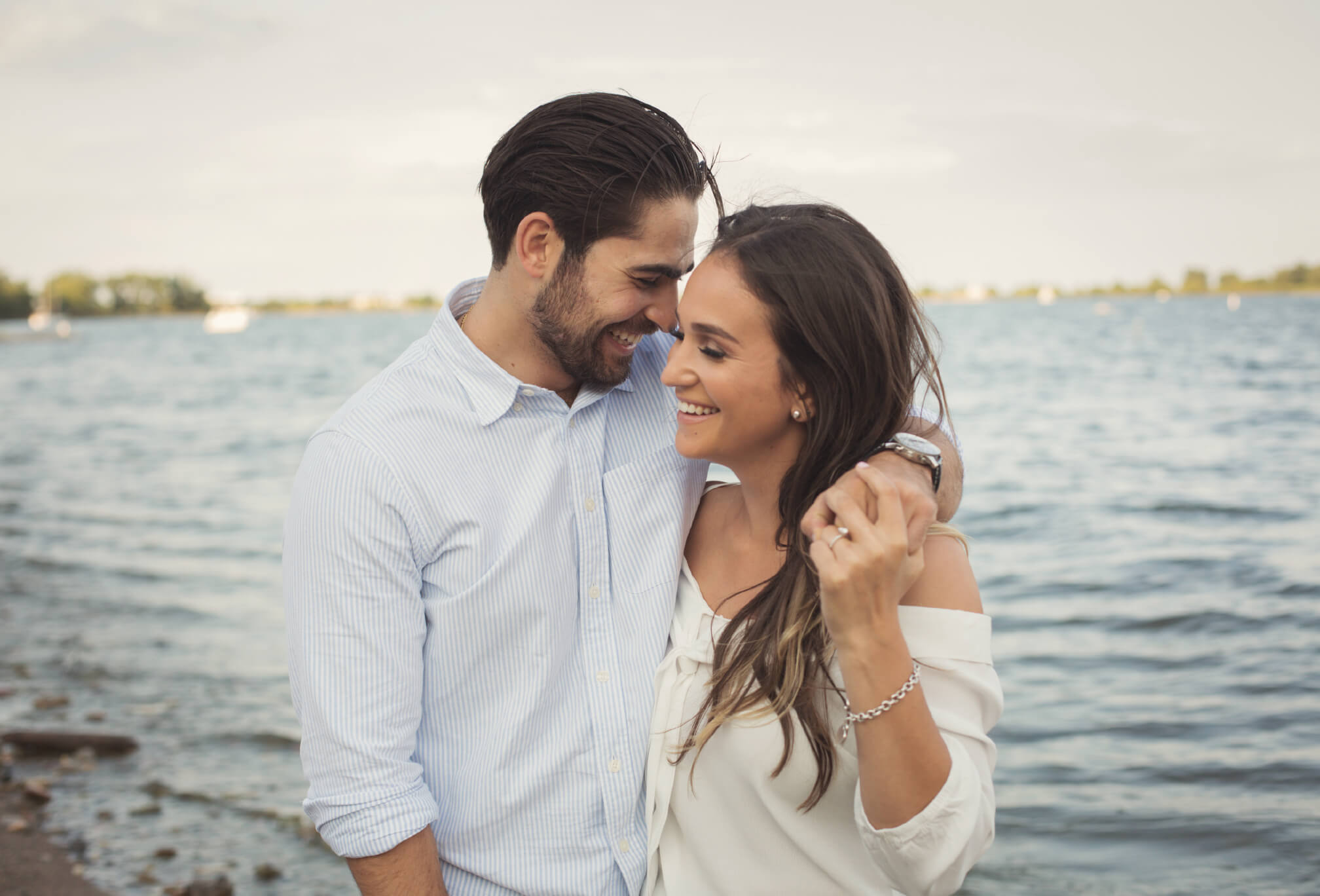 laughing waterfront engagement