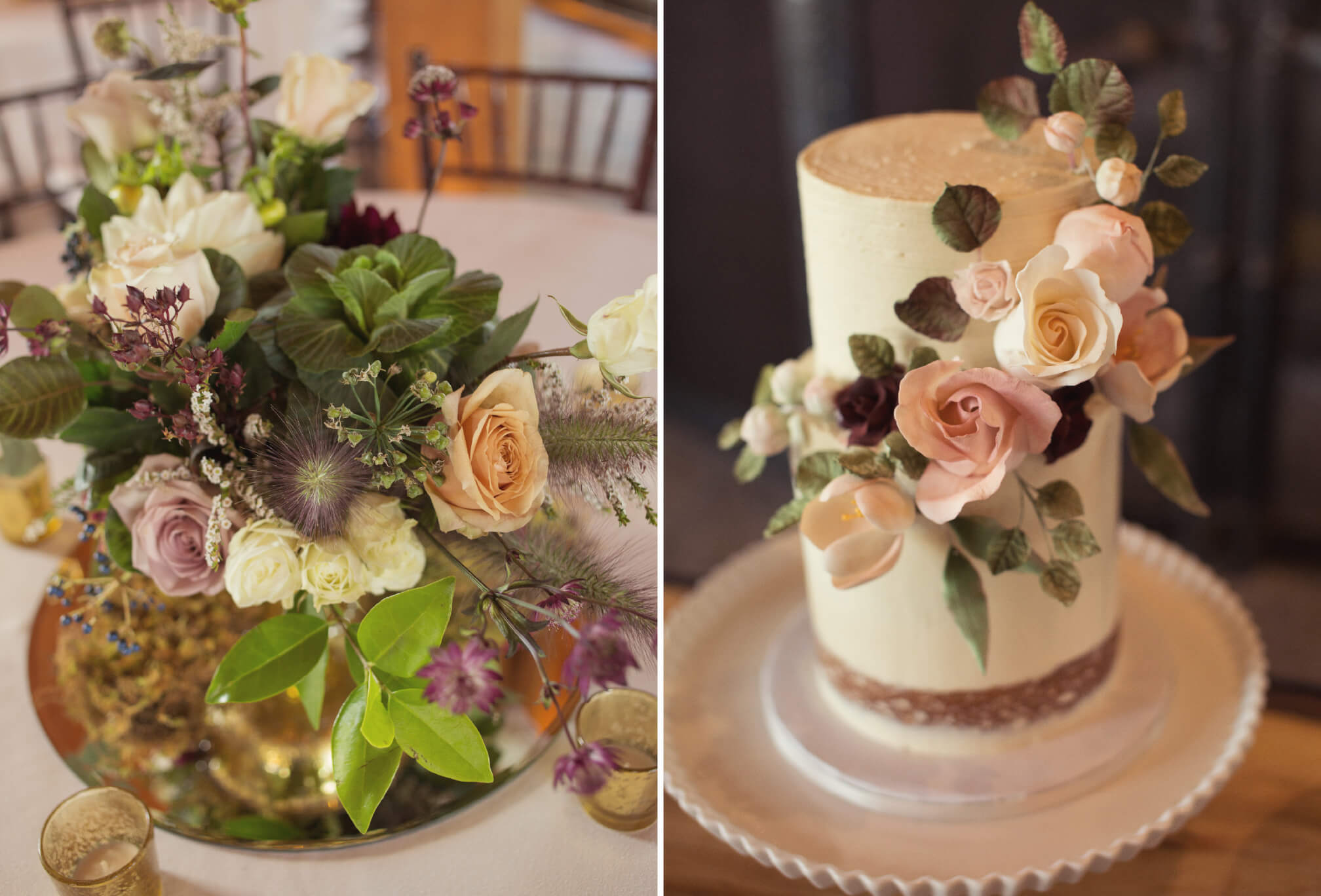 boho wedding flowers and cake